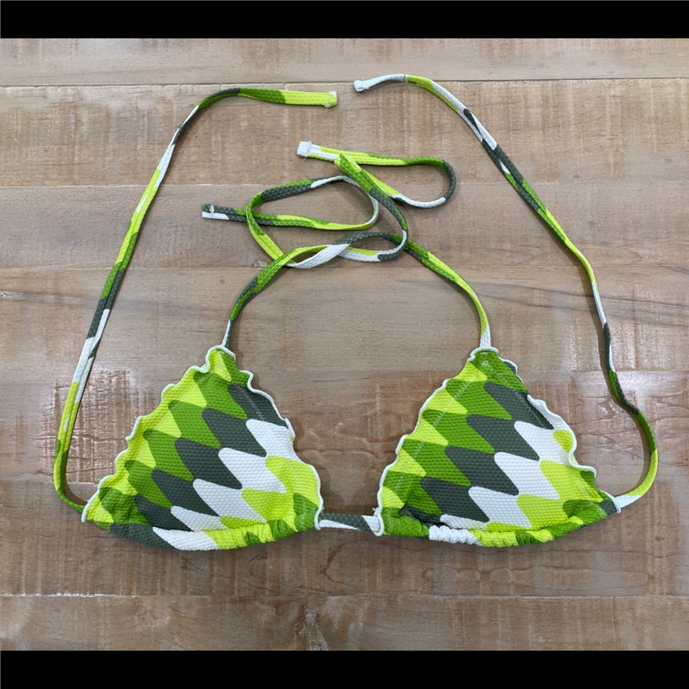 Aerie green white multicolor print triangle string bikini top